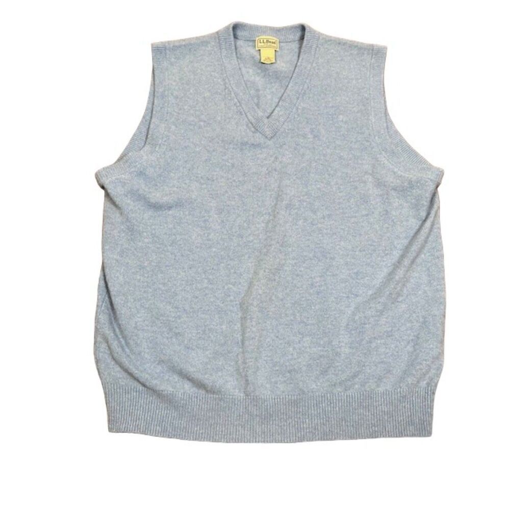 L.L. Bean 100% Lamb's Wool Sweater Vest V-Neck Marled Blue Men's Size‎ Large